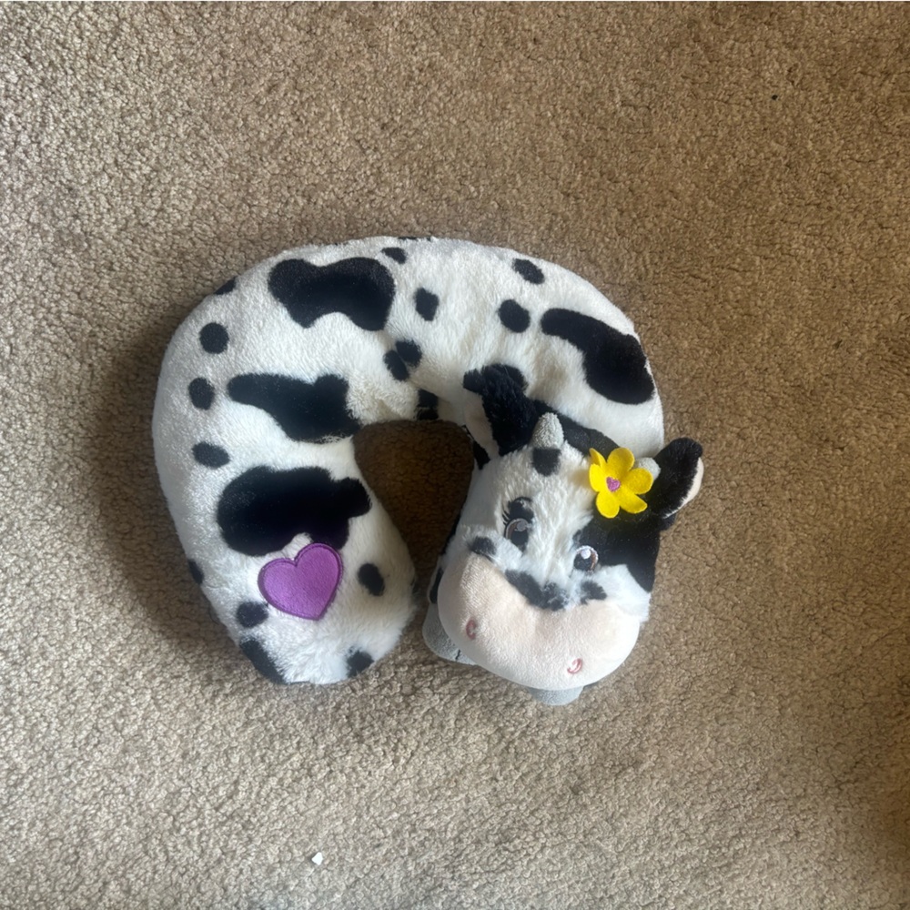Cow Print Neck Pillow with Flower and Heart